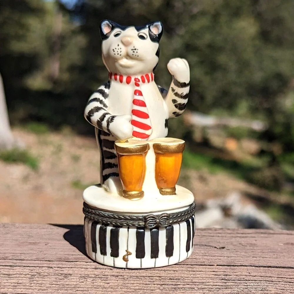 Bongo Playing Cat Hinged Trinket Box with Trinkets by Direct Connection Industry